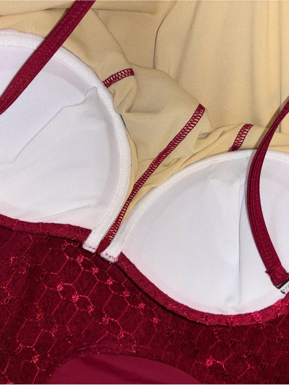 LM Agnese Romantic Burgundy Lace One Piece Bathing Swimsuit Underwire Lingerie - Picture 7 of 10